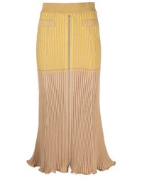 Rabanne - Colour-Blocked Ribbed Flared Midi Skirt - Lyst