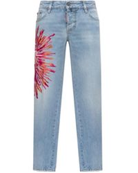 DSquared² - Jenna Embroidered Straight-Leg Jeans - Lyst