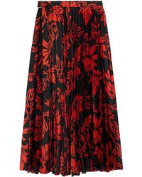 Sacai - Pleated Floral-Print Satin Midi Skirt - Lyst