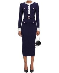 Self-Portrait - Flower Rib Knit Midi Dress - Lyst