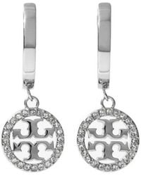 Tory Burch - Miller Logo Plaque Huggie Earrings - Lyst
