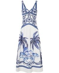 FARM Rio - Long Linen Dress With Tropical Print - Lyst