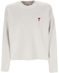 Ami Paris - Ami De Coeur Logo Embroidered Knitted Jumper - Lyst