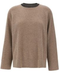 Brunello Cucinelli - Crewneck Ribbed Knitted Jumper - Lyst