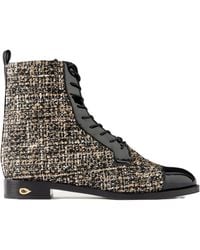 Jennifer Chamandi - Leather-Trimmed Tweed Ankle Boots - Lyst