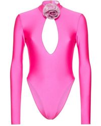 GIUSEPPE DI MORABITO - Floral-Decorated Stretch Glossy Plain Knit Bodysuit - Lyst