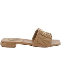 Miu Miu - Logo Lettering Square Toe Sandals - Lyst