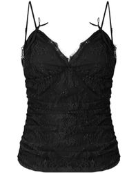 Pinko - V-Neck Lace Ruched Top - Lyst