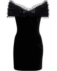 Alessandra Rich - Off-Shoulder Velvet And Tulle Minidress - Lyst