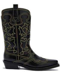 Ganni - Mid Shaft Embroidered Western Boots - Lyst