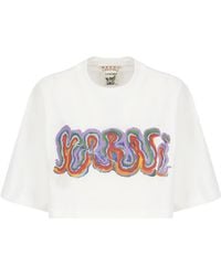 Marni - Logo-Print Cropped T-Shirt - Lyst