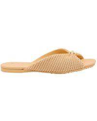 Loewe - Pebble Soft Raffia And Leather Sliders - Lyst