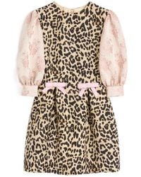 Valentino - Leopard Printed Puff-Sleeved Mini Dress - Lyst