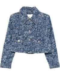 Ganni - Floral Printed Denim Jacket - Lyst