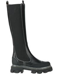 Ganni - Solid Color Leather Platform Boots - Lyst