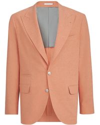 Brunello Cucinelli - Virgin Wool, Cotton And Silk Mouliné Deconstructed Blazer With Peak Lapels And Metal Buttons - Lyst