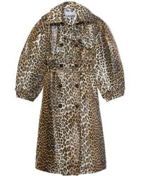 Ganni - Leopard Laminated Cotton Trench Coat - Lyst
