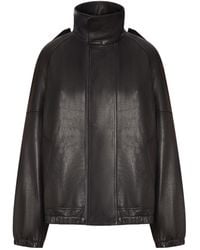 Saint Laurent - Oversized Leather Jacket With High Collar - Lyst