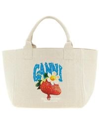 Ganni - Strawberry-Printed Medium Shopping Bag - Lyst