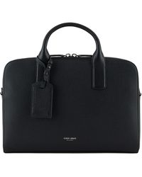 Giorgio Armani - Logo-Stamp Leather Laptop Bag - Lyst