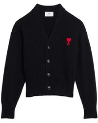 Ami Paris - Ami De Coeur Intarsia-Logo Cardigan - Lyst