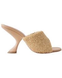 AMINA MUADDI - Leather-Trimmed Raffia Mules - Lyst