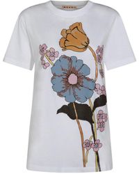 Marni - Floral Printed Crewneck T-Shirt - Lyst