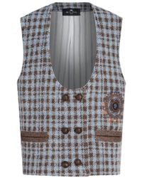 Etro - Houndstooth Embroidered U-Neck Gilet - Lyst