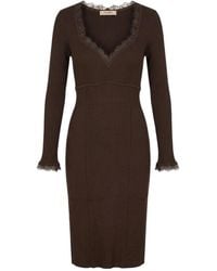 Twinset - Lace-Trim Ribbed-Knit Midi Dress - Lyst