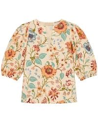 Ulla Johnson - Floral Print Puff Sleeve Cotton Top - Lyst