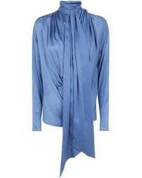 Balmain - Pussy-Bow Draped Silk Blouse - Lyst