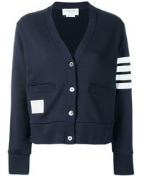 Thom Browne - Logo Patch Stripe Detailed Cardigan - Lyst