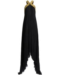 Alberta Ferretti - Plissé Chiffon Gown With Metallic Embroidered Collar - Lyst