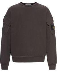 Stone Island - Relaxed Fit Long Sleeve Crewneck Sweatshirt With Flap Pockets - Lyst