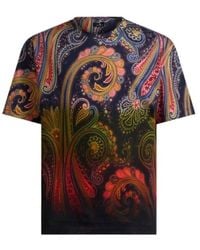 Etro - Cotton Jersey T-Shirt With Degradé Paisley Motif - Lyst