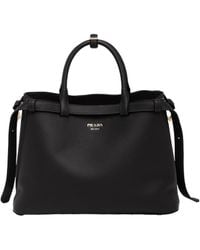 Prada - Buckle Medium Leather Handbag With Double Belt - Lyst