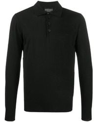Emporio Armani - Long-Sleeved Knitted Polo Shirt - Lyst