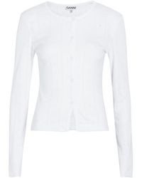 Ganni - Cotton Top With Butterfly Embellishments - Lyst