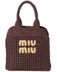Miu Miu - Raffia-Effect Woven Tote Bag - Lyst