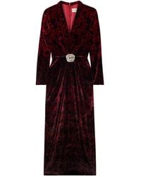 Saloni - Gathered Printed Velvet Midi Dress - Lyst