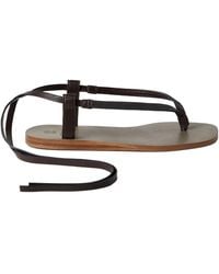 Brunello Cucinelli - Ankle-Tie Flat Leather Sandals - Lyst