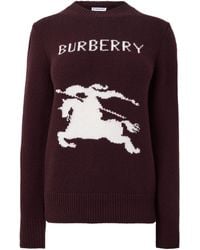 Burberry - Burgundy Knight Jacquard Crew Neck Knit Sweater - Lyst