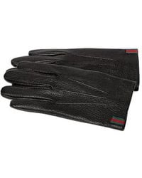 Gucci - Grainy Leather Gloves With Web - Lyst