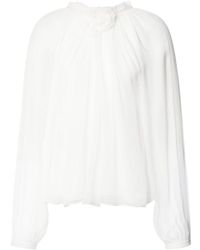 Alberta Ferretti - Balloon-Sleeve Satin Blouse - Lyst