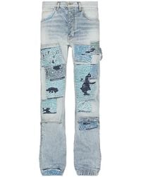 Amiri - Patchwork Detailed Straight Leg Jeans - Lyst
