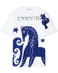 Lanvin - Graphic Print Round Neck T-Shirt With Tonal Topstitching - Lyst