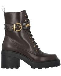 Pinko - Buckle-Detail Lace-Up Ankle Boots - Lyst