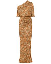 Dries Van Noten - One-Shoulder Gathered Floral-Print Crepe Midi Dress - Lyst