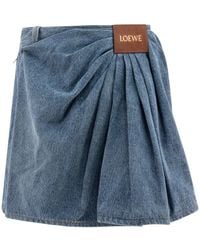 Loewe - Draped Denim Mini Skirt - Lyst