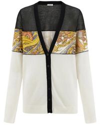 Ferragamo - V-Neck Cardigan With Silk Inserts - Lyst